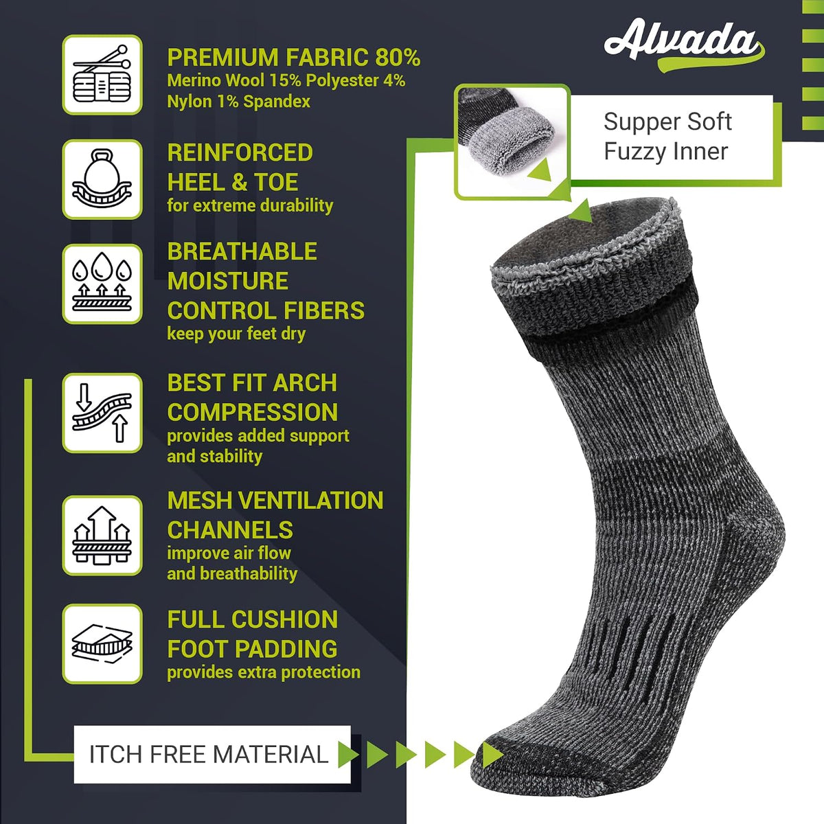 Warm Thermal Wool Socks for Winter Moisture Wicking and Breathable Cozy Boot Socks | 3 Pairs | Medium-large