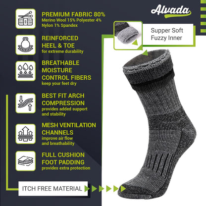 Warm Thermal Wool Socks for Winter Moisture Wicking and Breathable Cozy Boot Socks | 3 Pairs | Medium-large