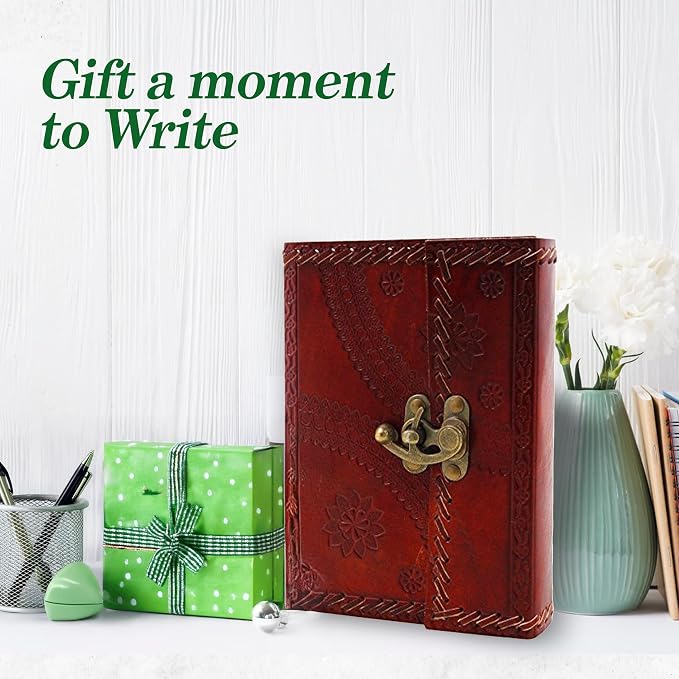 STORE INDYA Handcrafted Leather Soft Bound Personal Diary & Organizer – 7x5 Inch Genuine Leather Writing Journal, (Latch is Slightly Broken)