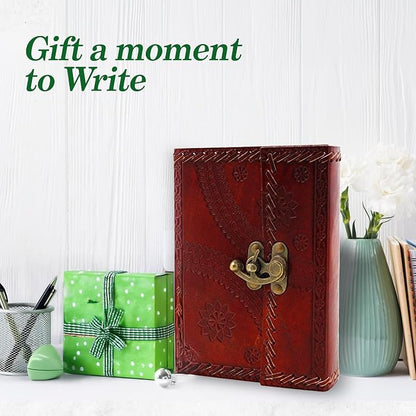 STORE INDYA Handcrafted Leather Soft Bound Personal Diary & Organizer – 7x5 Inch Genuine Leather Writing Journal, (Latch is Slightly Broken)