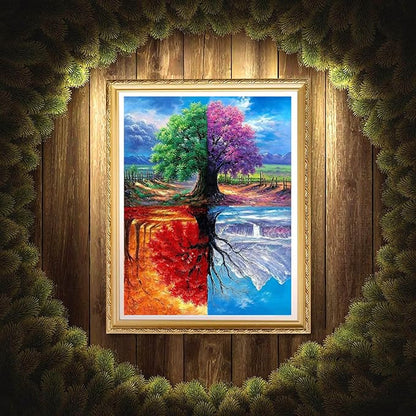 MjhRcll Tree Diamond Painting Kits for Adults Round Full Drills, 5D DIY Four Seasons Picture Diamond Art Kits for Home Wall Decor and Gift 12x16 Inch