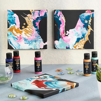 ARTEZA Acrylic Pouring Paint, 8 oz (236 ml), A801 Neon Orange, High-Flow Acrylic Paint, No Mixing Needed, Paint for Pouring on Canvas, Glass, Paper, Wood, Tile, and Stones
