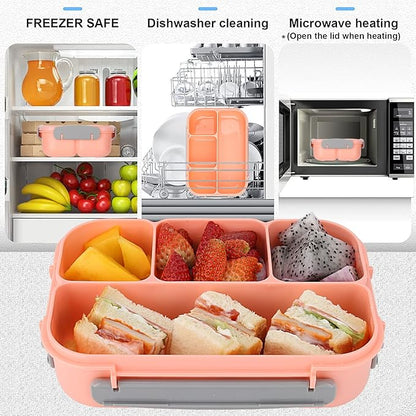 Bento Box Lunch Containers for Adults 5 Cup,Bento Boxes with 4 Compartments &Fork,Leak-proof,Microwave/Dishwasher/Freezer Safe,Pink