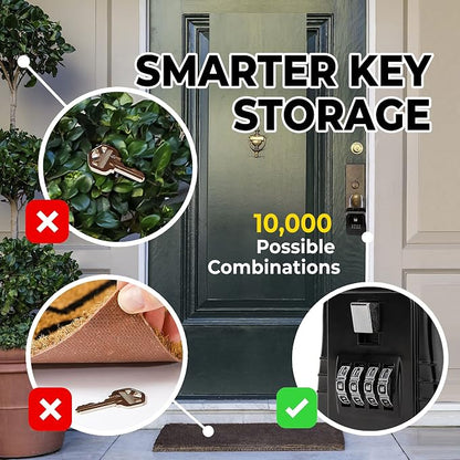 1500 Key Lock Box with Code, Lockbox for Keys Outdoor, Realtor Lock Box for Short-Term Rentals, Holds 5 Keys (1 Pack, Black)