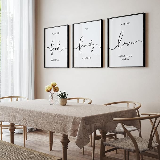 Heiple Set of 3 Framed Farmhouse Bless The Food Before Us Sign Kitchen Wall Decor for Dining Room Decor Wall Art Wood Signs
