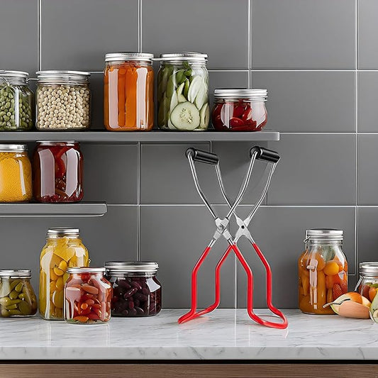 Oriflame Canning Jar Lifter Tongs, Stainless Steel Jar Lifter with Rubber Grips - for Slip Wide-Mouth Clip for Kitchen Restaurant