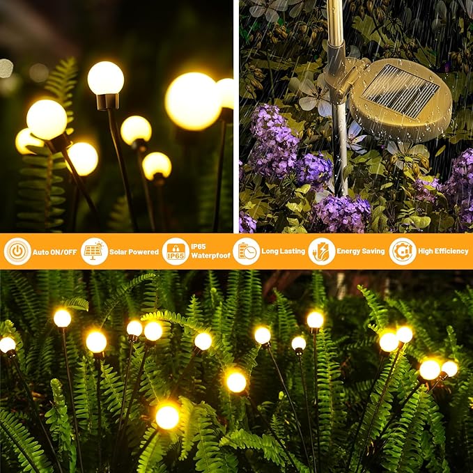 Solar Garden Lights Outdoor: 32 LED Warm White Swaying Firefly Light 4 Pack - Waterproof Landscape Lighting Decorations for Yard Patio - Gardening Gifts for Women Grandma