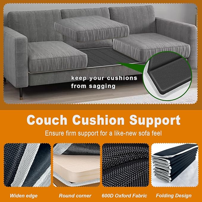 VERONLY Heavy Duty Couch Cushion Support Board to Fix Sagging Sofas, 17"x66" Sofa, Thick Boards Add Strong Seat Supports, Stays in Place, Replacement Stuffing Under Couches, Black