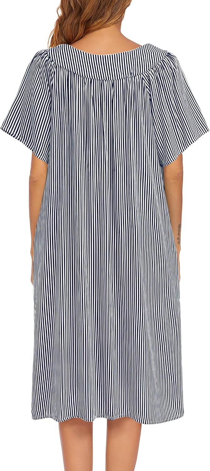 Ekouaer Womens Nightgown Short Sleeve House Dress with Pockets-Floral Print Mumu Dress