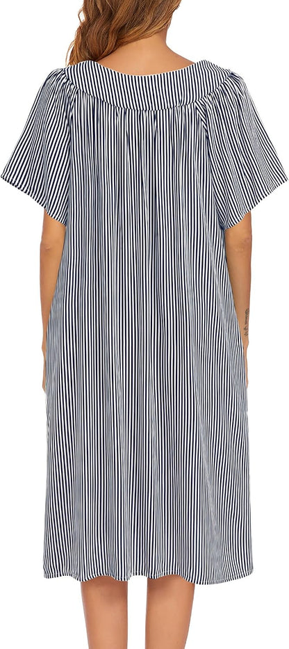 Ekouaer Womens Nightgown Short Sleeve House Dress with Pockets-Floral Print Mumu Dress
