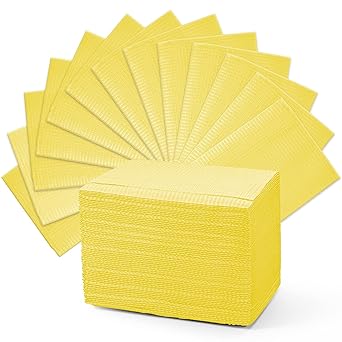 Disposable Patient Bibs 60 PCS Waterproof Tattoo Bib 3 Ply Tissue Napkins, Annhua Dentist Bibs Tattoo Tray Covers Lap Cloths - Sturdy and Leakproof - Yellow