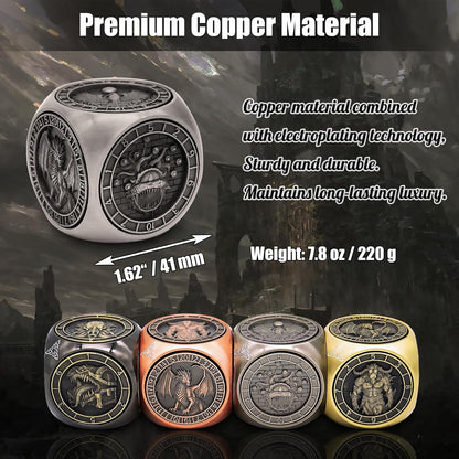DND Spinner Dice, 7 in 1 Unique Metal Dice Set with 3D Relief for Dungeons and Dragons Gifts, Cool Polyhedral Role Playing Game Dice, Fantasy D&D Tabletop RPG Accessories for DM & Player (Silver)