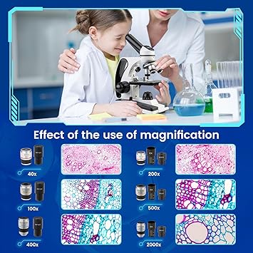 Microscope for Adults Kids 40X-2000X Compound Monocular Microscope for Students School Laboratory Home Education with Slides Set Phone Adapter