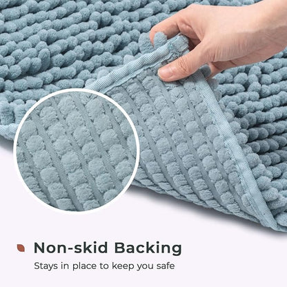 FRESHMINT Chenille Bathroom Rugs Mat 24"x17", Non-Slip Bath Mat for Bathroom Floor, Washable Soft Thick Water Absorbent Microfiber Shower Mat, Blue