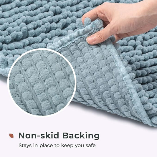 FRESHMINT Chenille Bathroom Rugs Mat 24"x17", Non-Slip Bath Mat for Bathroom Floor, Washable Soft Thick Water Absorbent Microfiber Shower Mat, Blue