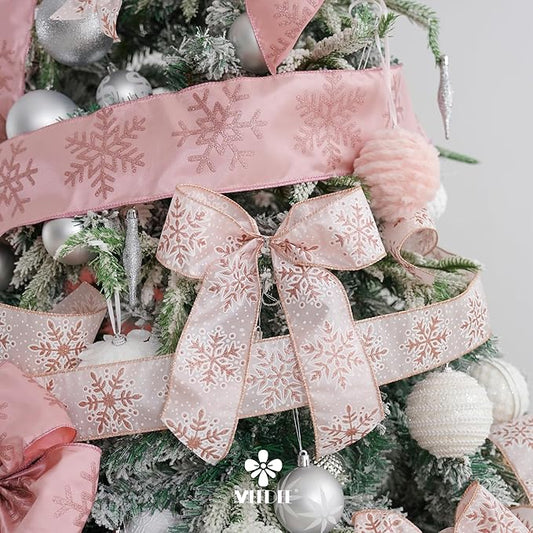 MEEDEE Snowflake Ribbon with Rose Gold Glitter - Wired, 2.5 Inch, Pink  Rose Gold Christmas Ribbon for Tree, Garlands, Wreaths, Gift Wrapping (10 Yards)