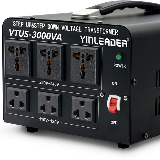 Yinleader Voltage Converter Transformer(110V to 220V, 220V to 110V) Step Up/Down Transformer Converter 110/120 Volt - 220/240 Volt w/US Power Cord,Circuit Breaker Protection (VTUS-3000-6S)
