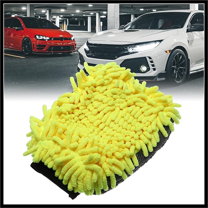 Car Wash Mitts Chenille Coral Fleece Double Sided Dirt Washing Foam Tool Universal for Car Yellow and Gray Durable Material