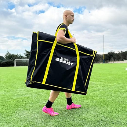 Bazookagoal Soccer Equipment Carry Bag - Durable Black Fabric with Yellow Zipper - For Coaches and Soccer Training Sessions
