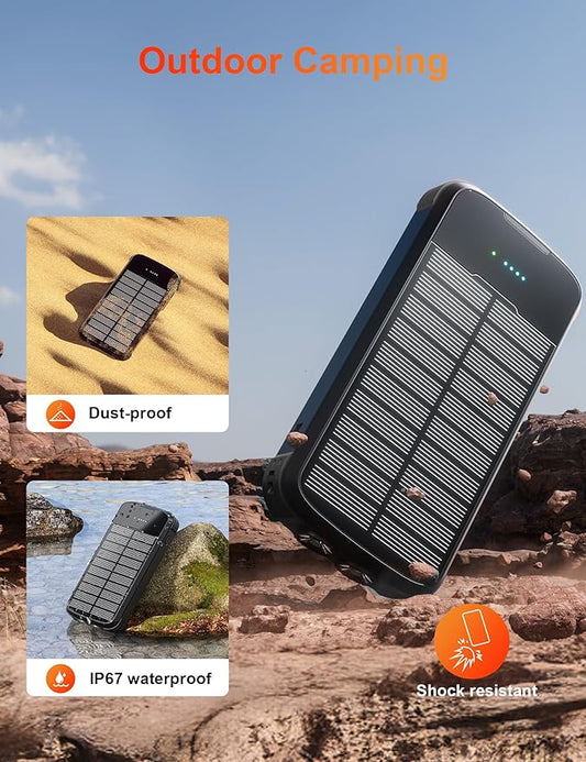 Solar-Power-Bank-Charger, 40000mAh Portable Phone Charger Built in 4 Cables with USB C inOutput, PD 20W Fast Charging External Batter, External Battery Pack with Dual Bright Flashlights