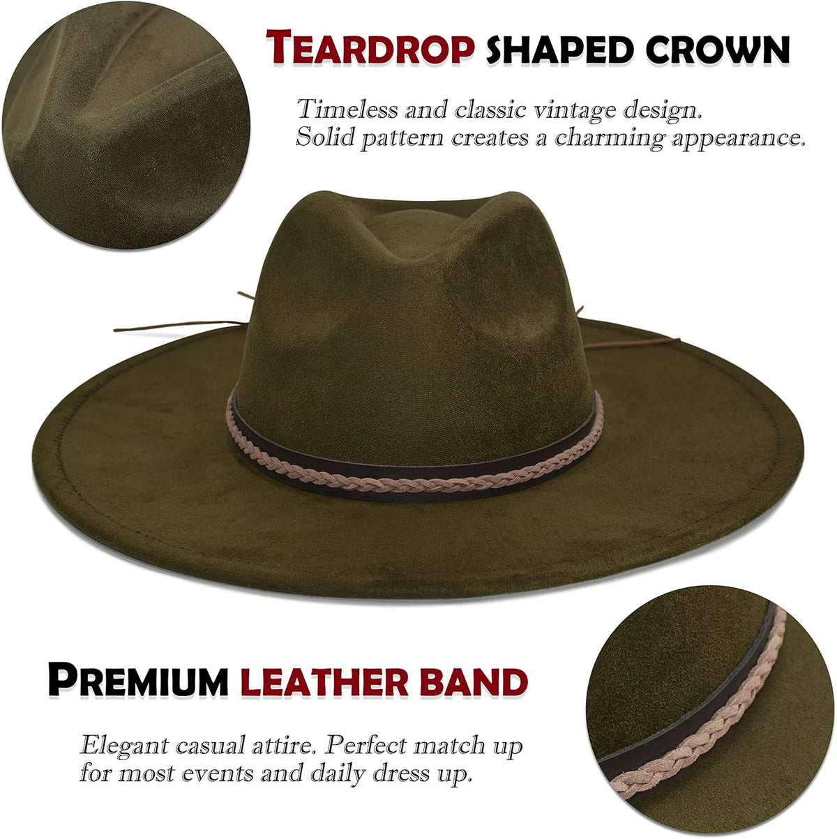 Big Wide Brim Fedora Hat for Women - Nashville Outfits Western Hats Women's Felt Panama Rancher Hat