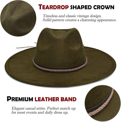 Big Wide Brim Fedora Hat for Women - Nashville Outfits Western Hats Women's Felt Panama Rancher Hat