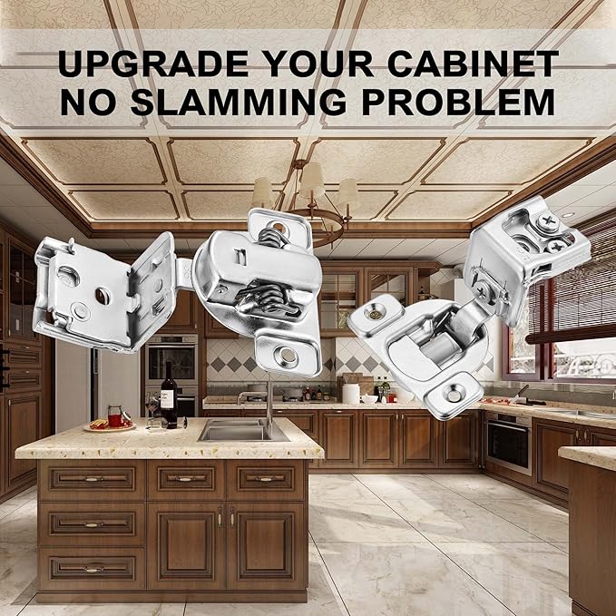 (4 Pack) 1-1/2 Inch Overlay Soft Close Cabinet Hinges, Kitchen Concealed Hinges for Face Frame Door, European Hinges with Brushed Nickel