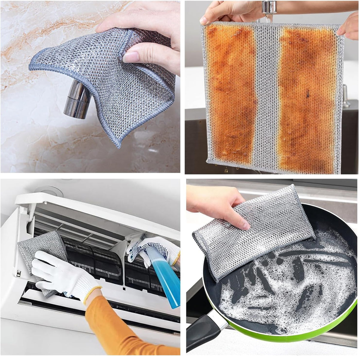 10 PCS Double Layer Stainless Steel Scrubber Wire Dishwashing Cloth Non Scratch Stainless Steel Mesh Dish Cleaning Cloth 20x20cm Metallic Wire Cleaning Rag Towel for Kitchen Dish Sink Stove Top