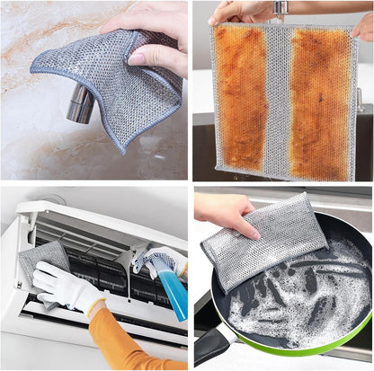 10 PCS Double Layer Stainless Steel Scrubber Wire Dishwashing Cloth Non Scratch Stainless Steel Mesh Dish Cleaning Cloth 20x20cm Metallic Wire Cleaning Rag Towel for Kitchen Dish Sink Stove Top