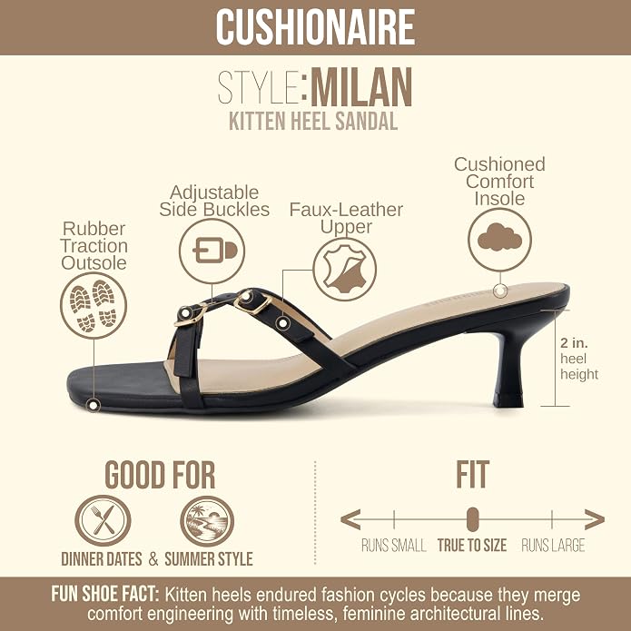 CUSHIONAIRE Milan Kitten Heels for Women, Strappy Heeled Sandals with Cushioned Footbed, Open Toe Slip On Dressy Sandal, Wide Widths Available