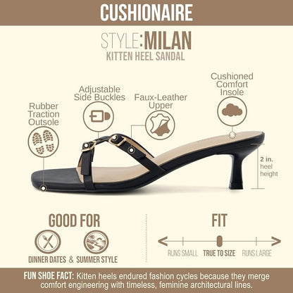 CUSHIONAIRE Milan Kitten Heels for Women, Strappy Heeled Sandals with Cushioned Footbed, Open Toe Slip On Dressy Sandal, Wide Widths Available