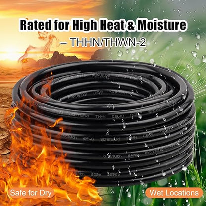 THHN Wire 4 Gauge 50 FT Stranded Copper Wire, 4 AWG Copper Wire Rated up to 600V Building Wire Nylon Jacket for Residential, CNC, Ground, Industrial (4 Gauge, Black)