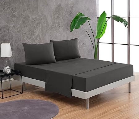 100 Cotton Bed Sheet Set with Deep Pocket - T-Shirt Fabric Jersey Knit - Extra Soft - Easy Fit - 4 Piece Set with Pillowcases - All Season - Comfy  4 pcs (Anthracite, Full)