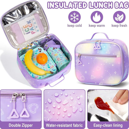 The color is Pink Fimibuke Kids Backpack for School Girls, 3Pcs Waterproof Girls Backpack with Lunch Box & Pencil Pouch - Lightweight Blue Bookbag for Ages 6+ Elementary Middle School Teens