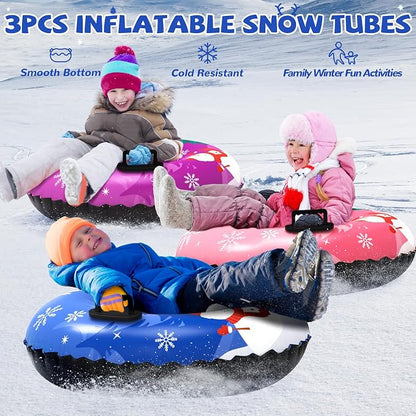 Snow Tube, 36‘’ 3Packs/4Packs Snowman Snow Tubes for Kids & Adults, Durable Cold-Resistant PVC Inflatable Snow Sled, Heavy-Duty Hard Bottom & Handles, Perfect for Family Boys Girls Sports Fun