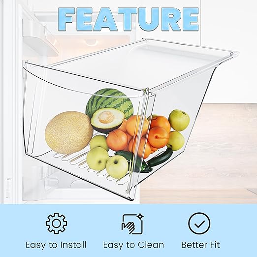 HECASA 240337103 240337102 Refrigerator Crisper Drawer Pan Replacement For 240337105 240337107 240337108 240337109 Refrigerator Pan Shelf Replacement only Plastic Clear