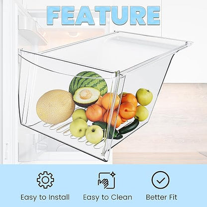 HECASA 240337103 240337102 Refrigerator Crisper Drawer Pan Replacement For 240337105 240337107 240337108 240337109 Refrigerator Pan Shelf Replacement only Plastic Clear