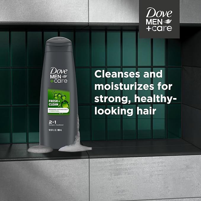 Dove MenCare Fortifying 2 in 1 Shampoo and Conditioner for Normal to Oily Hair Fresh and Clean with Caffeine Helps Strengthen and Nourish Hair 12 oz