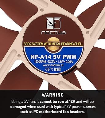 Noctua NF-A14 5V PWM, Premium Quiet Fan with USB Power Adaptor Cable, 4-Pin, 5V Version (140mm, Brown)