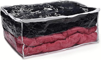 Blanket Storage Bags - 90 L - Zippered Large Clear Plastic Storage Bag. Shield Your Quilt Blankets, Bedding and Clothes from Dust, Dirt & Moisture - Gliding Zipper for Easy Access