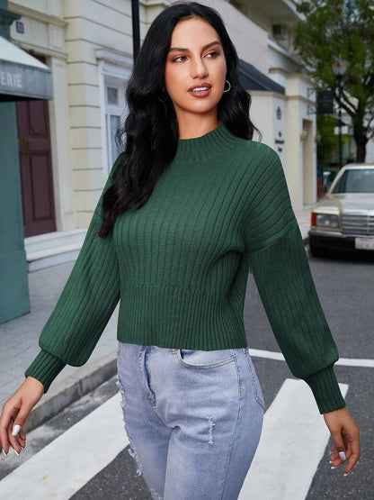 ZAFUL Women's Mock Neck Sweater Long Sleeve Ribbed Knit Basic Cropped Pullover Sweater