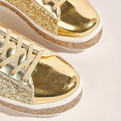 UUBARIS Women's Glitter Tennis Sneakers Neon Dressy Sparkly Sneakers Rhinestone Bling Wedding Bridal Shoes Shiny Sequin Shoes.