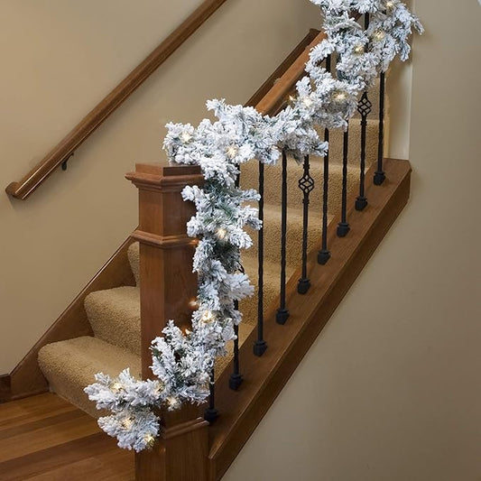 Vickerman 9' Flocked Alaskan Pine Artificial Christmas Garland, Clear Dura-lit Incandescent Mini Lights - Faux Pine Christmas Garland - Seasonal Indoor Home Decor