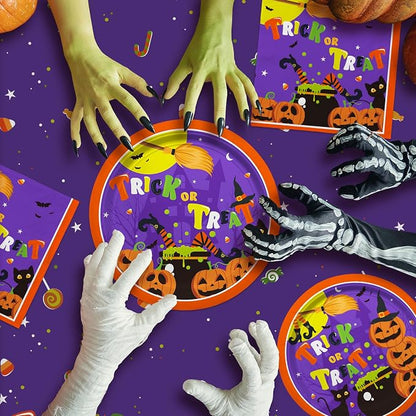 Halloween Party Supplies Kit Serve 50?Halloween Witch Pumpkin Design Includes Disposable Dinner Plates, Dessert Plates and Napkins, Birthday Party Decorations (Comes With Napkins and Small Plates only)