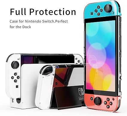 Benazcap Case Compatible with Nintendo Switch OLED Model 2021, 14 in 1, Accessories Kit with Carry Case, Clear Cover, Screen Protector, Silicone Skin for Joy-Con and Thumb Grip Caps, USB CableMore