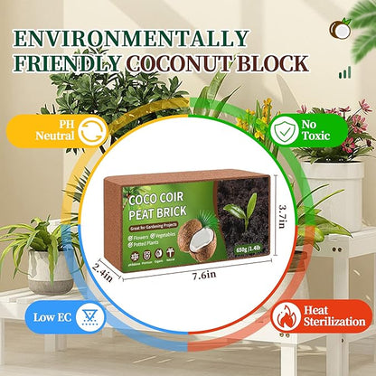 Coco Coir Bricks Potting Soil, 1 Pcs Natural Organic Compressed Coconut Fiber Soil Alternative to Peat Moss for Indoor Outdoor Plants Gardening Flowers Vegetables and Herbs