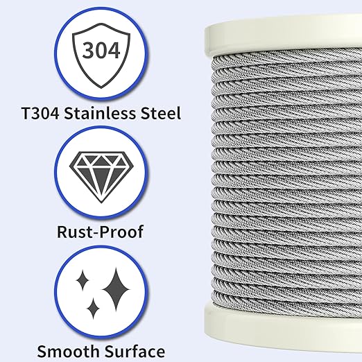 LuckIn 14" Stainless Steel Cable, Thickened 14 Steel Cable 200ft, 7x19 Strand 14 Aircraft Cable for Yard, Zipline Cable, Stainless Cable for Deck Railing, 6400lbs Breaking Strength