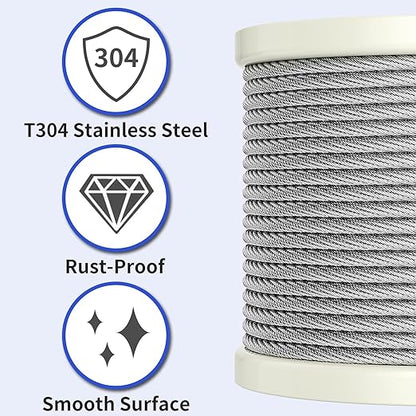 LuckIn 14" Stainless Steel Cable, Thickened 14 Steel Cable 200ft, 7x19 Strand 14 Aircraft Cable for Yard, Zipline Cable, Stainless Cable for Deck Railing, 6400lbs Breaking Strength
