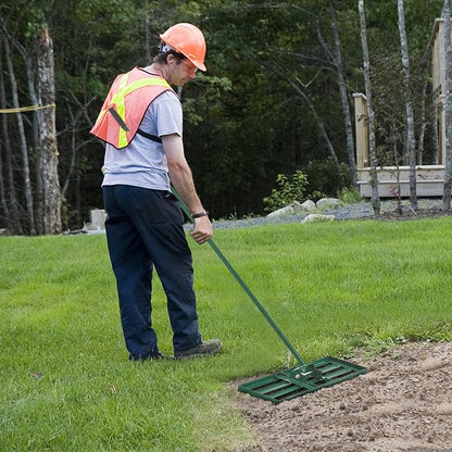 Lawn Leveling Rake, 30"/36"/42" x 10" Professional Grade Soil Distribution Rake w/67 Ergonomic Handle, Adjustable Soil Level Tool for Golf Courses, Gardens, Farms & Backyards (30", Green)
