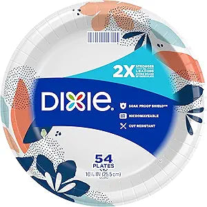 Dixie Large Paper Plates, 10 Inch, 54 Count, 2X Stronger, Microwave-Safe, Soak-Proof, Cut Resistant, Disposable Plates For Everyday Breakfast, Lunch,  Dinner Meals